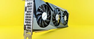 a close up of a computer fan on a yellow background
