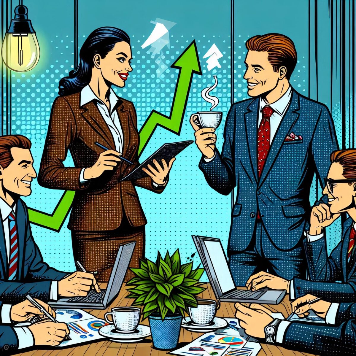 working, meeting, team, office, leader, company meeting, leadership growth, successful professionals, teamwork, strategy meeting, leadership, good luck, collaboration, comic book style, work of art, ai generated, grow, gain, growth company, profit company, work meeting, organization, brainstorming, to collaborate