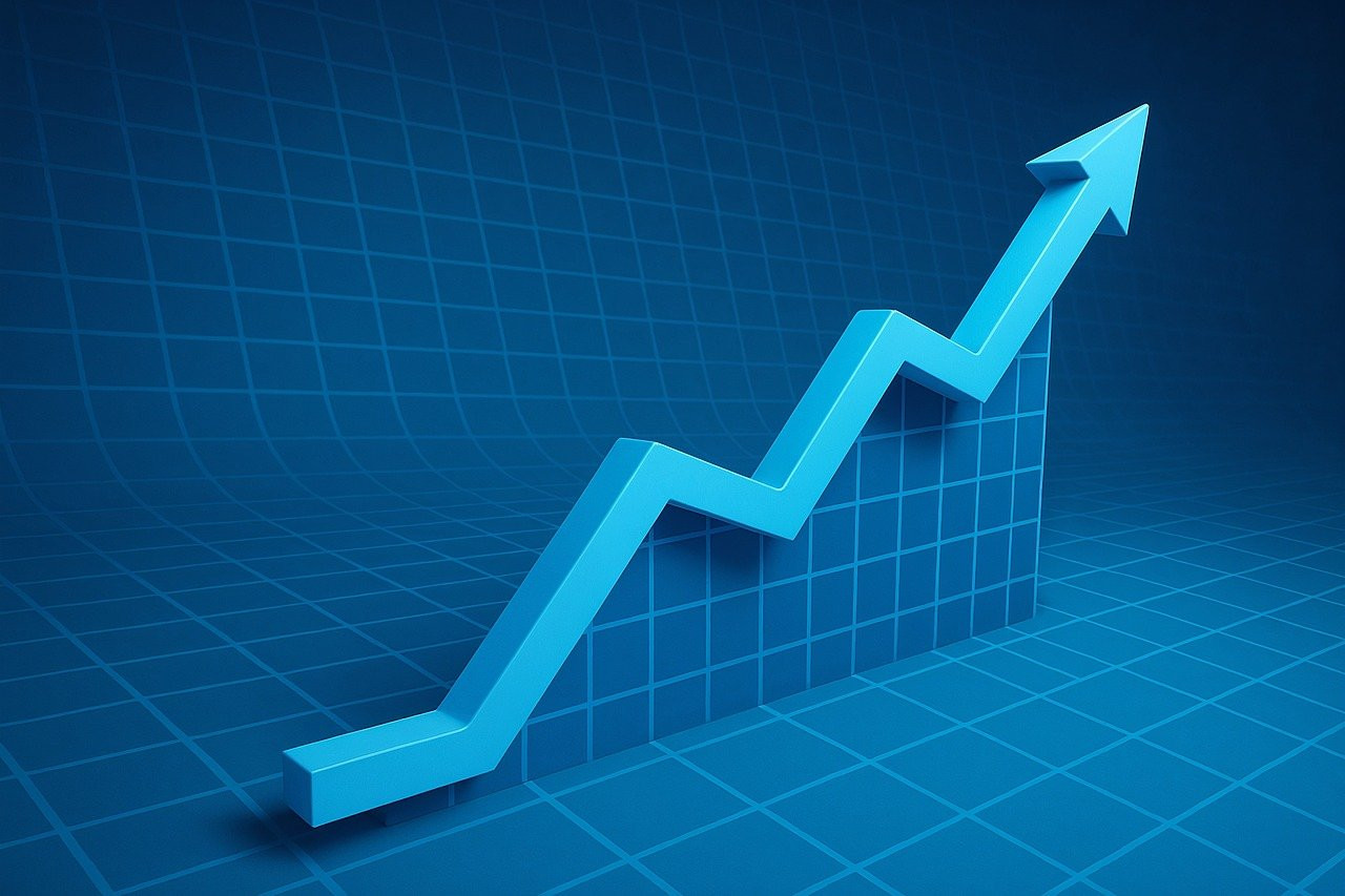 growth, arrow, upward, trend, success, finance, chart, blue, business, progress, increase, development, graph, statistics, market, achievement, rise, data, investment, future, ai generated