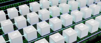 a large array of white cubes with numbers and symbols on them