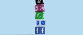 a stack of colorful blocks with social icons on them